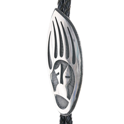 Michael Sockyma Hopi Overlay bolo tie sterling bear paw