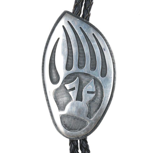 Michael Sockyma Hopi Overlay bolo tie sterling bear paw