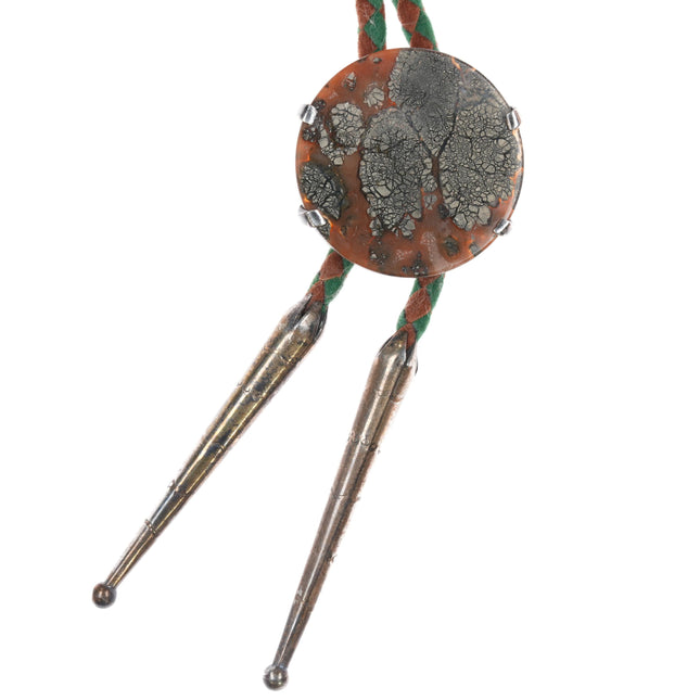 Vintage sterling pyrite agate bolo tie