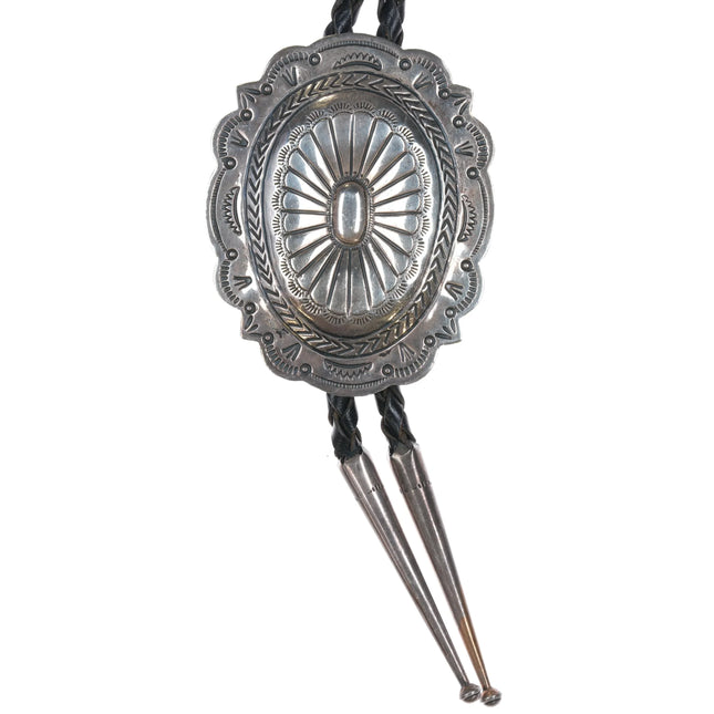 Marcella James Navajo heavily stamped sterling bolo tie - Estate Fresh Austin