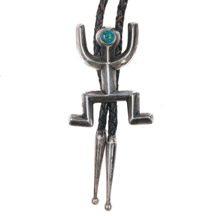 c1950 Navajo cast silver bolo tie with turquoise