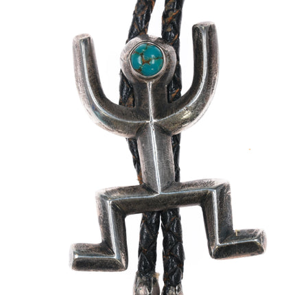 c1950 Navajo cast silver bolo tie with turquoise