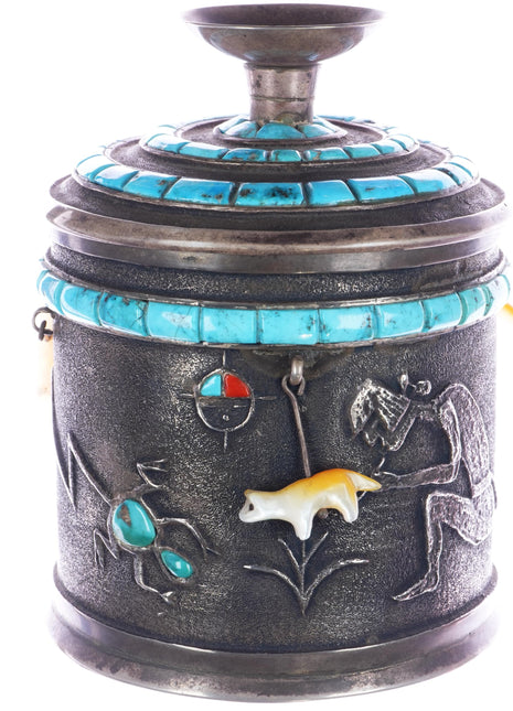 Preston Monongye (Hopi) (1927-1987) Tufa Cast Silver David Tsikewa fetish jar