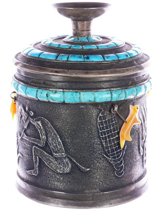 Preston Monongye (Hopi) (1927-1987) Tufa Cast Silver David Tsikewa fetish jar