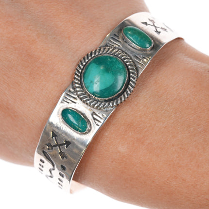 40's-50's Fred Harvey Era sterling and turquoise snake cuff bracelet