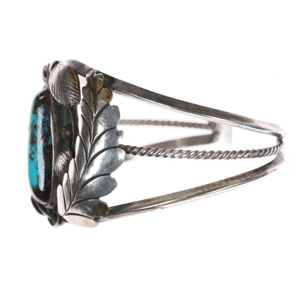 6.25" 60's-70's Navajo silver feather cuff bracelet with nice turquoise