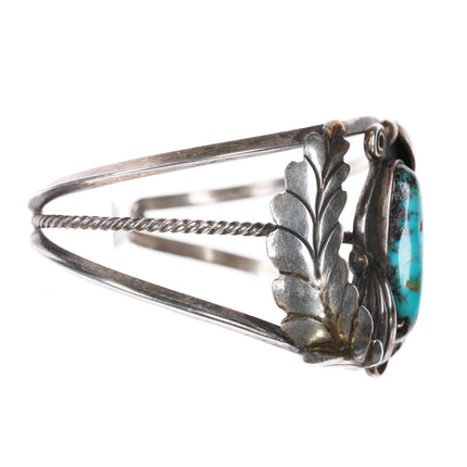 6.25" 60's-70's Navajo silver feather cuff bracelet with nice turquoise