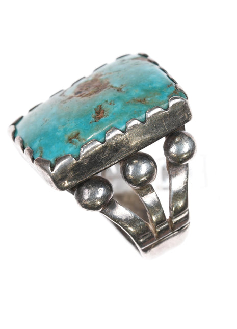 sz10 c1930's Navajo silver ring with large turquoise