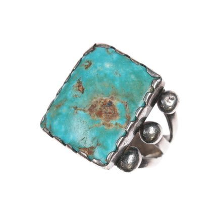 sz10 c1930's Navajo silver ring with large turquoise