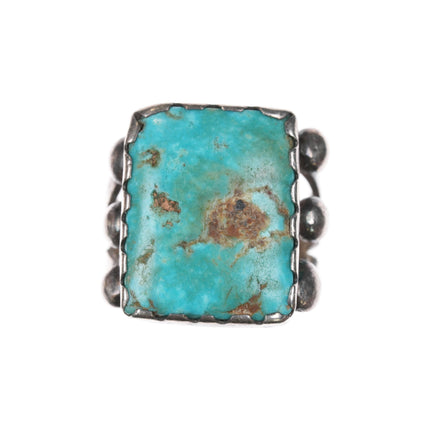 sz10 c1930's Navajo silver ring with large turquoise