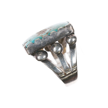 sz10 c1930's Navajo silver ring with large turquoise