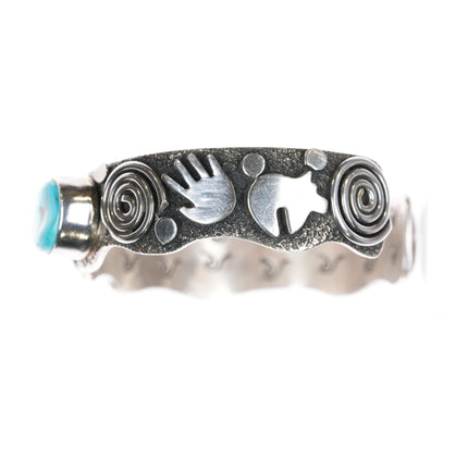 6.5" Alex Sanchez Navajo sterling petroglyph cuff bracelet with turquoise