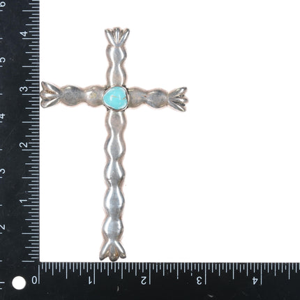 Large Vintage Native American sterling and turquoise cross pendant y