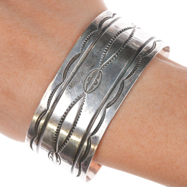 6.875 Vintage Navajo silver nicelely stamped cuff bracelet - Estate Fresh Austin