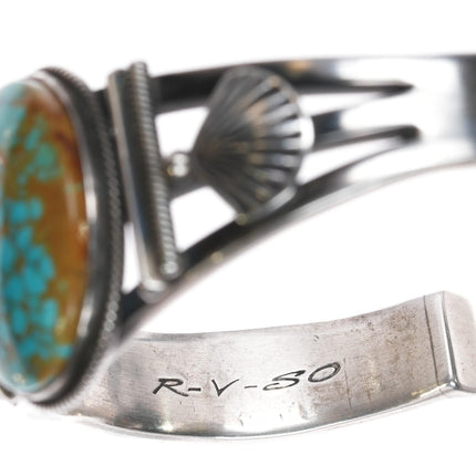 6.5" Steve Arviso Navajo high grade Nevada Turquoise sterling cuff bracelet