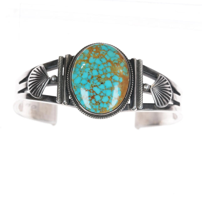 6.5" Steve Arviso Navajo high grade Nevada Turquoise sterling cuff bracelet - Estate Fresh Austin