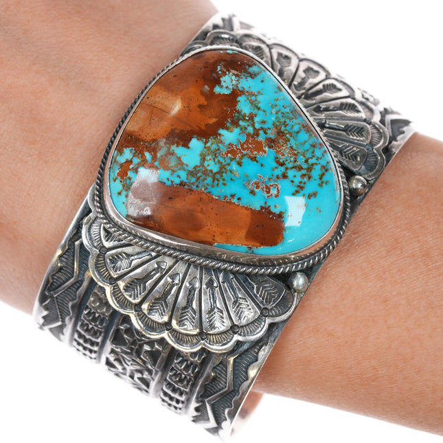 6.5" Sunshine Reeves Navajo sterling, natural Nevada turquoise cuff bracelet