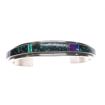 6.5" Steve Francisco Navajo silver webbed turquoise opal sugilite cuff bracelet