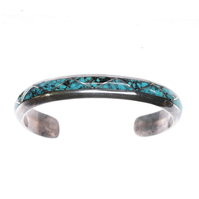 6" DY Native American sterling channel inlay cuff bracelet with nice turquoise