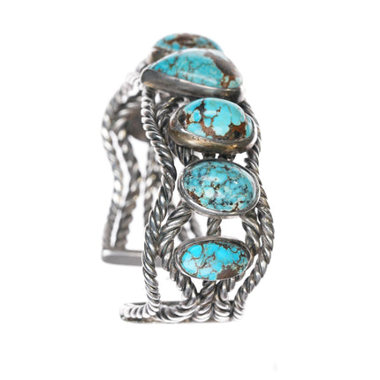 6 7/8" Vintage Native American twisted silver wire cuff bracelet nice turquoise