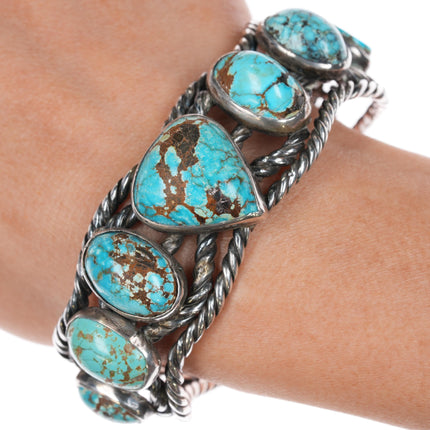 6 7/8" Vintage Native American twisted silver wire cuff bracelet nice turquoise