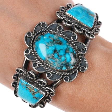 6.75" 50's-60's Morenci turquoise Navajo silver cuff bracelet