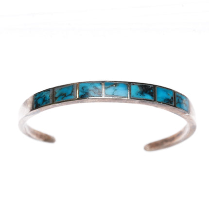 6.25" Vintage Zuni channel inlay pyrite matrix turquoise sterling cuff bracelet