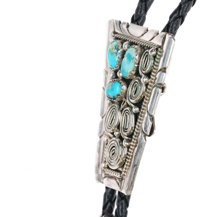 c1980 GJ Navajo sterling and turquoise bolo tie