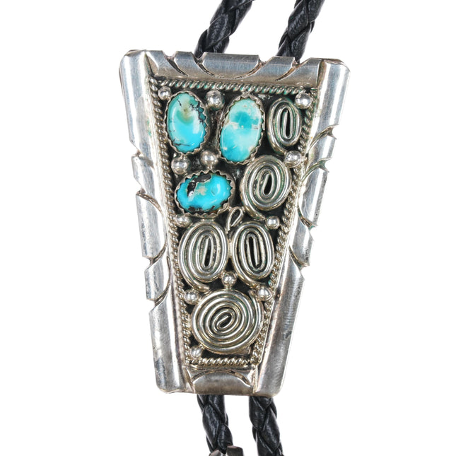 c1980 GJ Navajo sterling and turquoise bolo tie