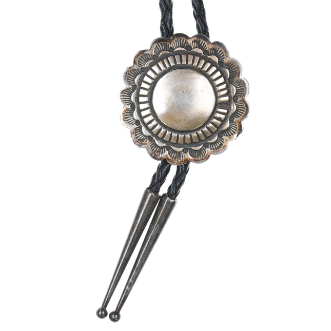 38" c1980 Vintage Navajo sterling concho style bolo tie