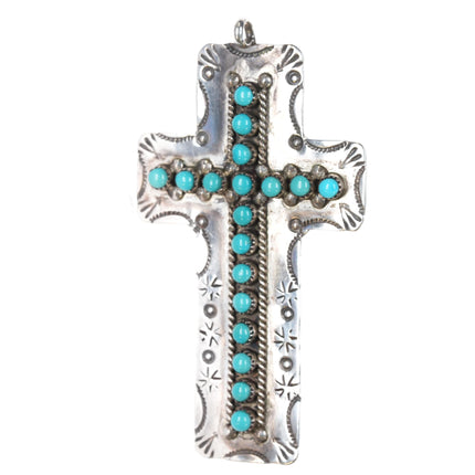 JP Ukestine Zuni sterling snake eye turquoise cross pendant