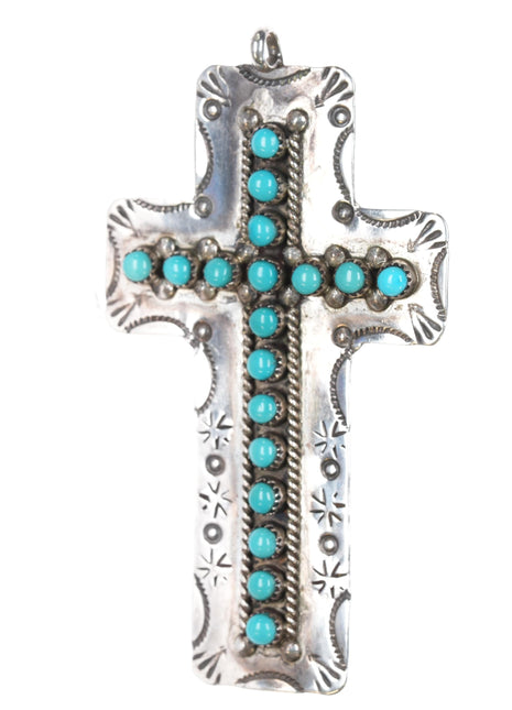 JP Ukestine Zuni sterling snake eye turquoise cross pendant