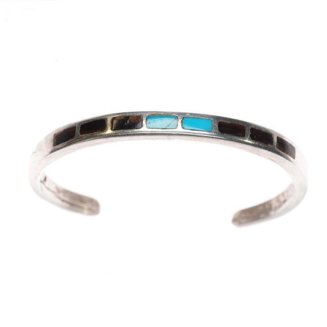 5.75" Older Zuni T-shell/turquoise channel inlay sterling cuff bracelet