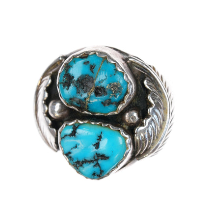 sz12 AF Navajo sterling and turquoise feather ring