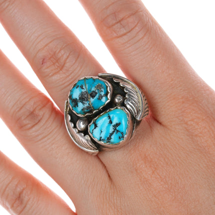 sz12 AF Navajo sterling and turquoise feather ring