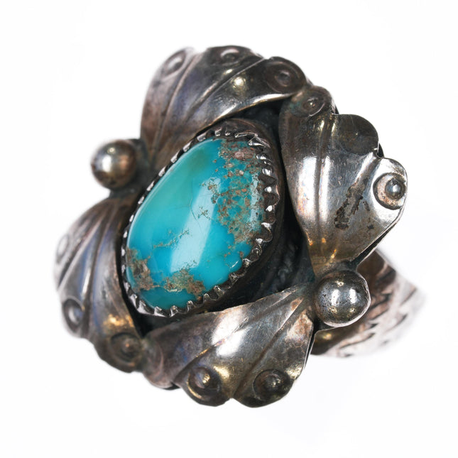 sz7.5 Vintage Navajo Blue Gem turquoise sterling ring