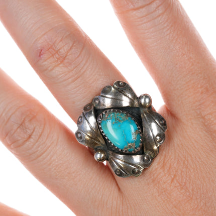 sz7.5 Vintage Navajo Blue Gem turquoise sterling ring