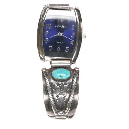 Adjustable c1950's Sterling and turquoise watch band bracelet