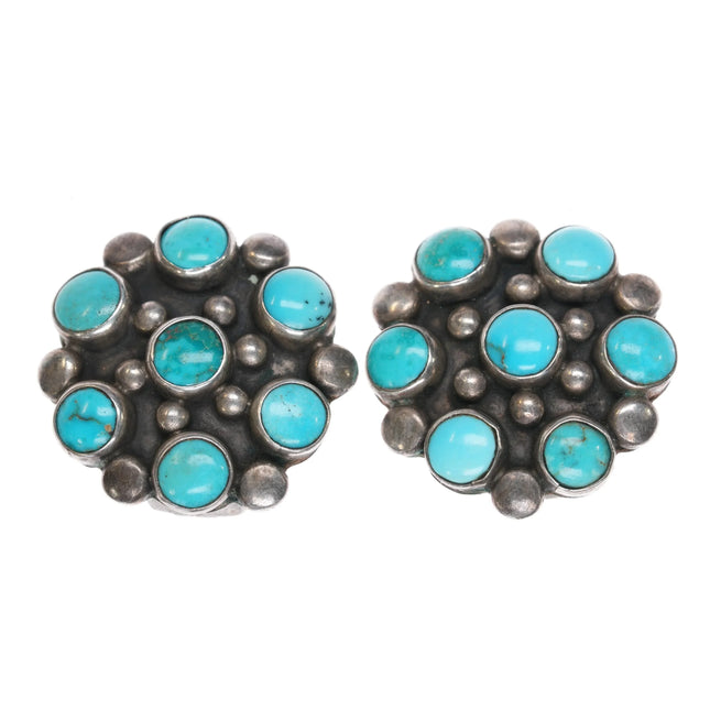 40's-50's Native American sterling snake eye nice turquoise clip-on earrings - Estate Fresh Austin