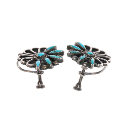 40's-50's Zuni needlepoint turquoise sterling screw back earrings