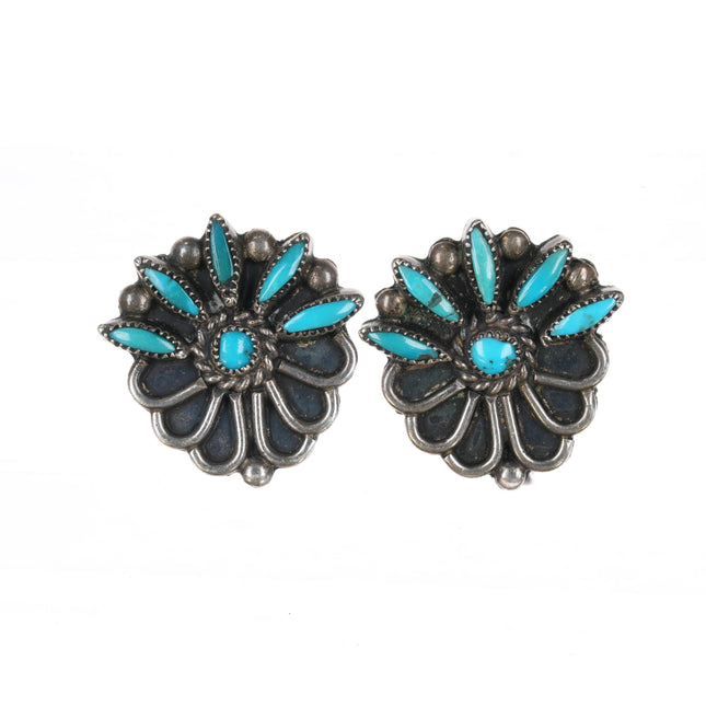 40's-50's Zuni needlepoint turquoise sterling screw back earrings