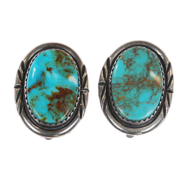 Vintage Navajo high grade Nevada turquoise clip-on earrings sterling