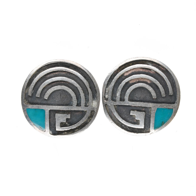 40's-50's Navajo sterling turquoise inlay overlay screw back earrings