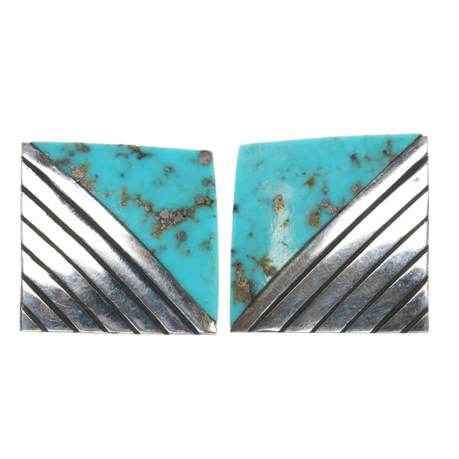 Vintage Navajo sterling Morenci turquoise clip-on earrings