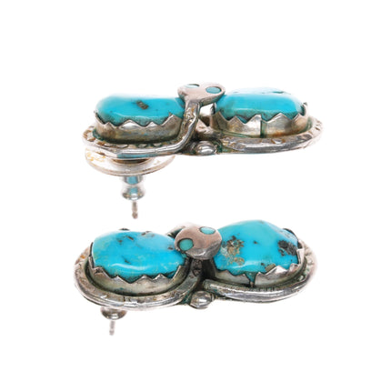 Effie Calavaza Zuni sterling and turquoise snake earrings