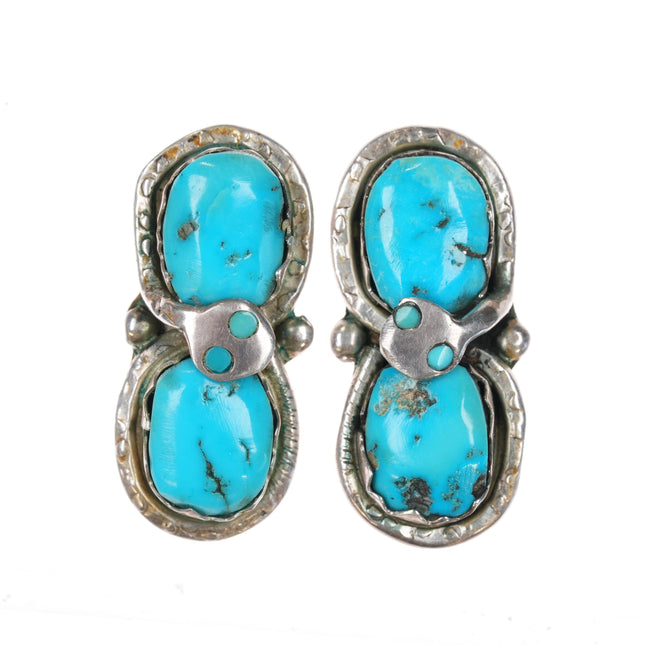 Effie Calavaza Zuni sterling and turquoise snake earrings