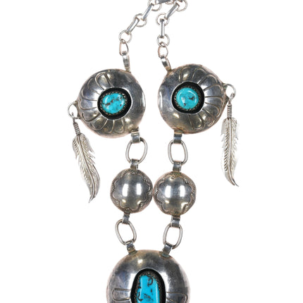 70's-80's Navajo sterling turquoise dangly feather necklace