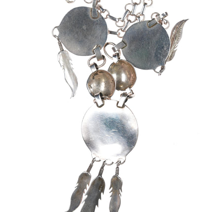 70's-80's Navajo sterling turquoise dangly feather necklace