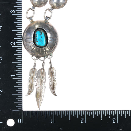 70's-80's Navajo sterling turquoise dangly feather necklace