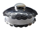 Hand Stamped Southwestern silver trinket box with mother of pearl - Estate Fresh Austin